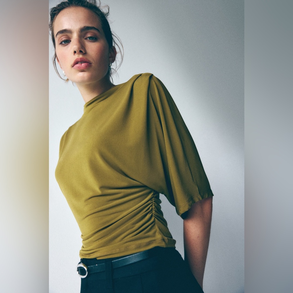 Draped Olive Green Ruched Side Top